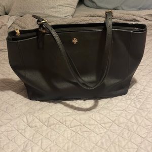 Tory Burch XL purse with center zipper section! Black w/ gold hardware.